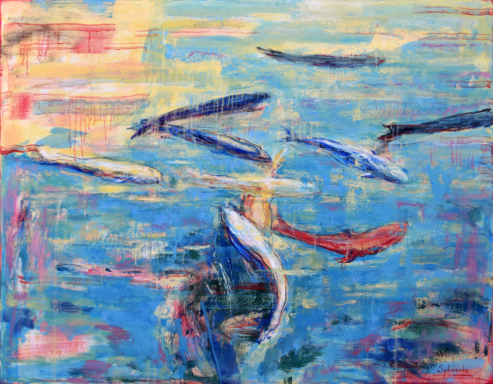 «Bassin à poissons», huile sur toile, 120x100 cm, 2025