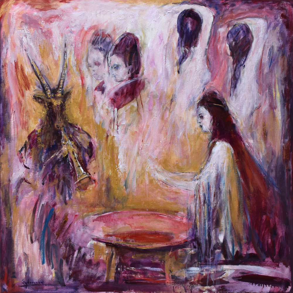 «Sorcière», huile sur toile, 100x100 cm, 2023